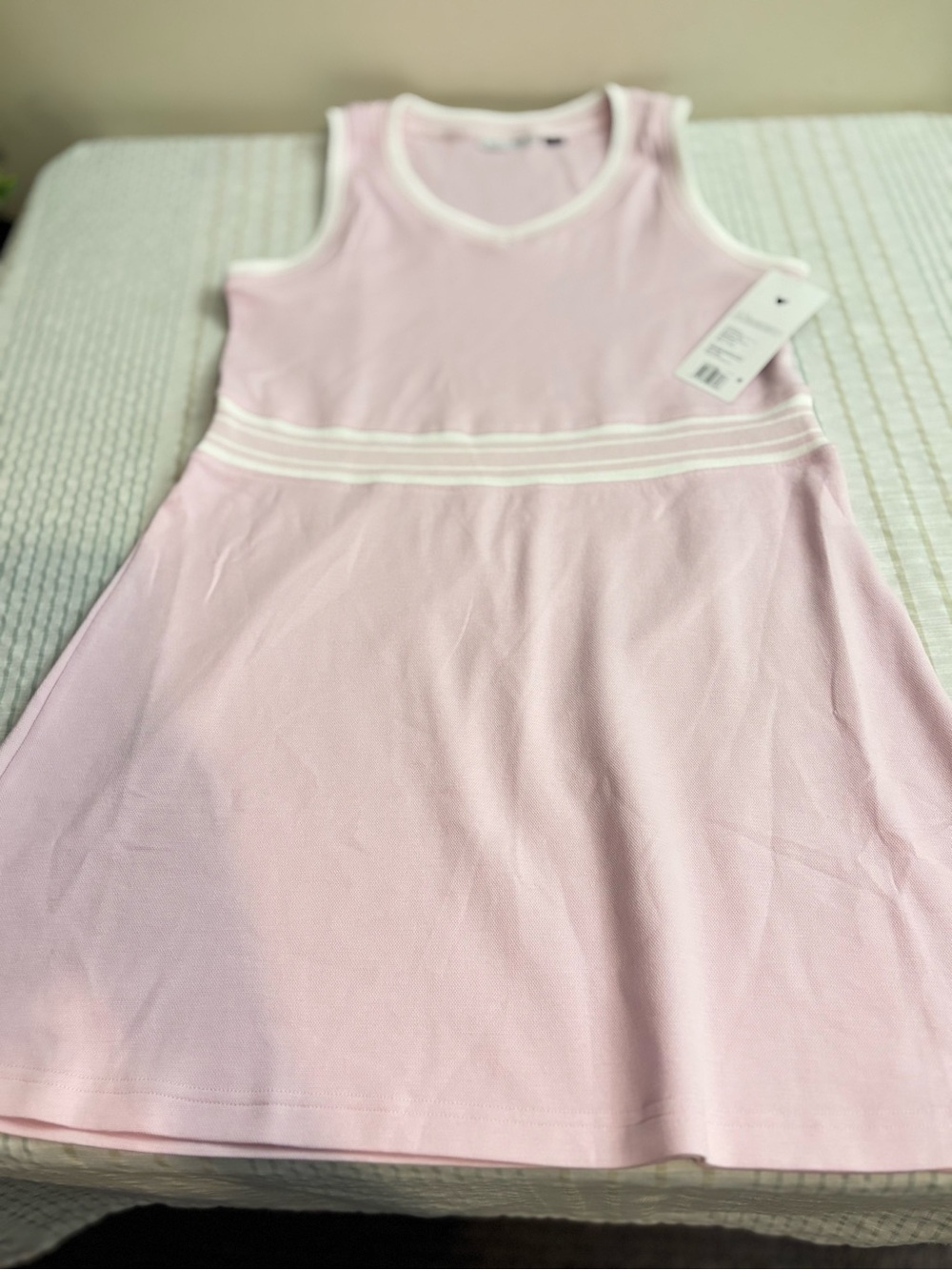 Elle Pink Sleeveless A-Line Dress with White Trim